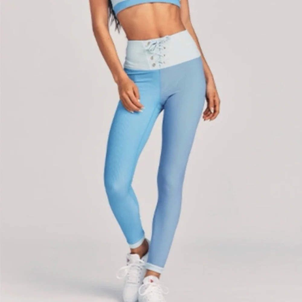 LoveShackFancy x Beach Riot Riley Blue Ribbed Lace Up Legging XL - Picture 15 of 16